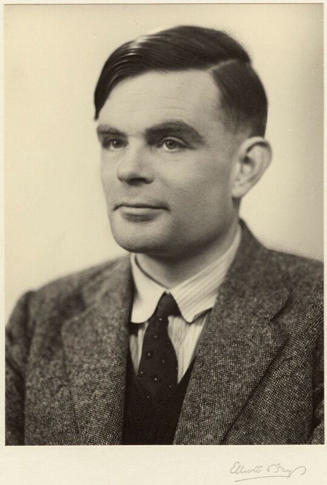 Sepia coloured bromide print portrait of Alan Turing taken on 29 March 1951