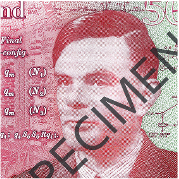 close-up of Alan Turing's portrait on the £50 banknote