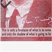 The words This is only a foretaste of what is to come and only the shadow of what is going to be are featured in the bottom right of the back of he note