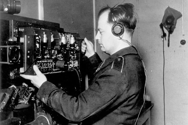 A German signaller operating equipment