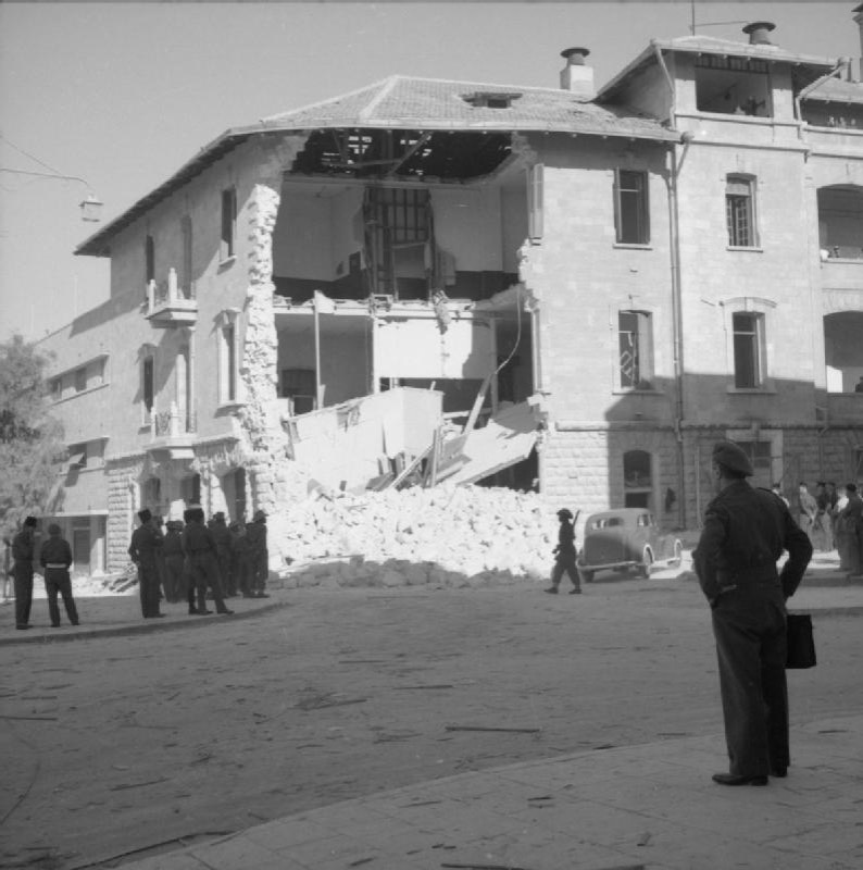 Exterior damage caused by a bomb to the Criminal Investigation Department HQ in Jerusalem