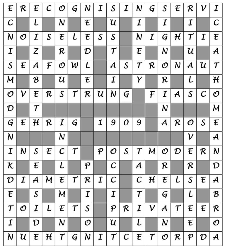A very cryptic crossword grid - the answers