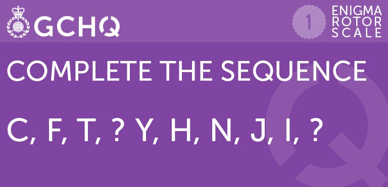 Complete the sequence. C, F, T, blank, Y, H, N, J, I, blank