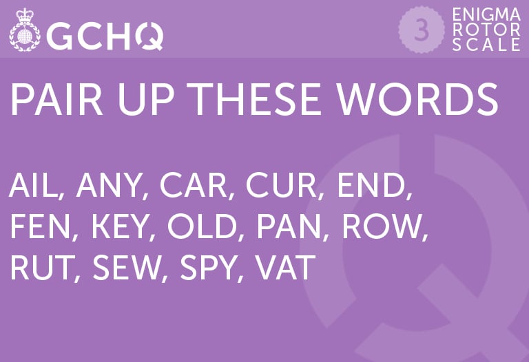 Pair up these words. Ail, any, car, cur, end, fen, key, old, pan, row, rut, sew, spy, vat