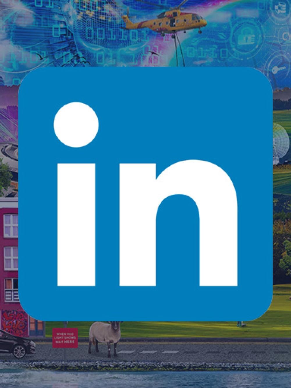 The LinkedIn logo over a faded version of GCHQ's launch puzzle