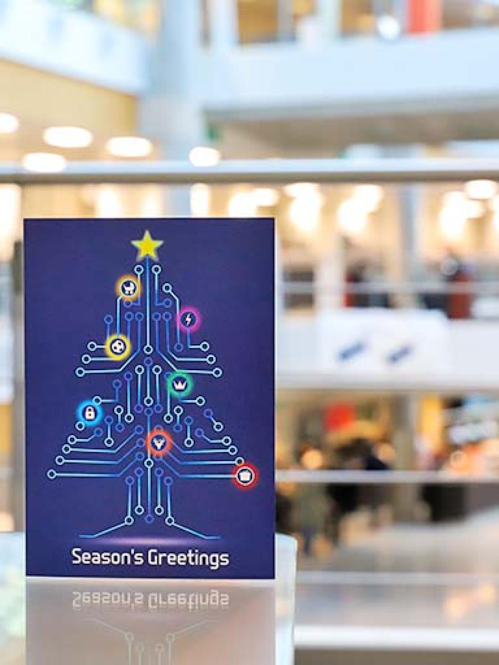 The 2021 Christmas Card with GCHQ's Cheltenham HQ in the background,