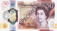 The front of a specimen copy of the new £50 note