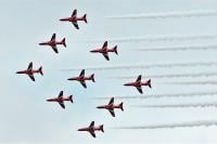 6 Red Arrow jets perform at the Royal Air Tattoo