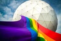 The rainbow flag flying at Menwith