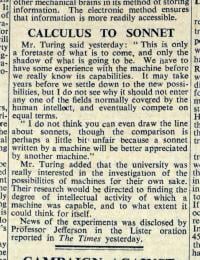 Close up of an article in The Times including a quotation by Alan Turing