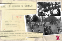 A collage of images of newly discovered documents and VE Day celebrations. Includes the red VE Day 80 logo.
