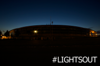 GCHQ headquarters in darkness except for one light which has been left on