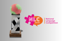 An image of the National Language Competition trophy and the NLC logo