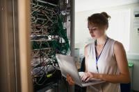 Woman sat at a computer