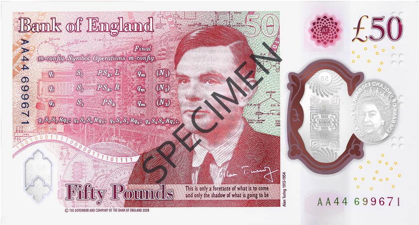 the reverse of a specimen copy of the new £50 note